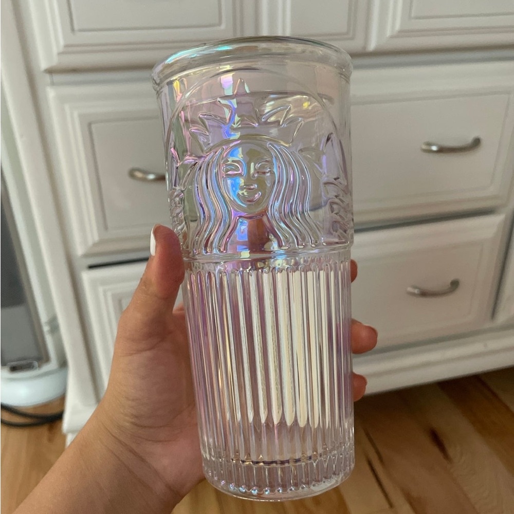 Starbucks iridescent glass tumbler Venus focus
